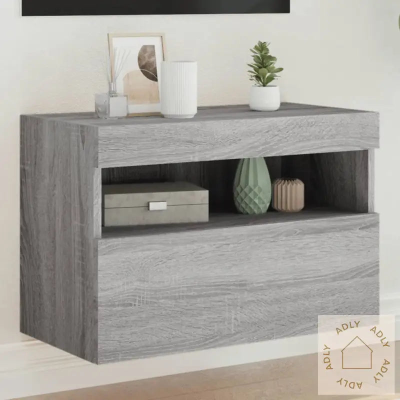 Vegghengt Tv-Benk Med Led Grå Sonoma 60X30X40 Cm