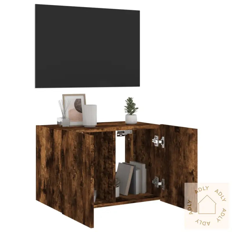 Vegghengt Tv-Benk Med Led Røkt Eik 60X35X41 Cm