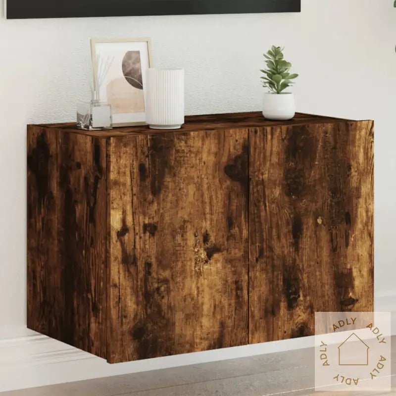 Vegghengt Tv-Benk Med Led Røkt Eik 60X35X41 Cm