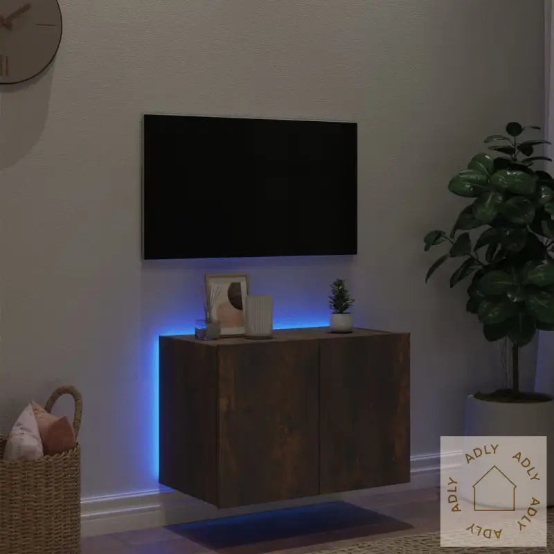 Vegghengt Tv-Benk Med Led Røkt Eik 60X35X41 Cm