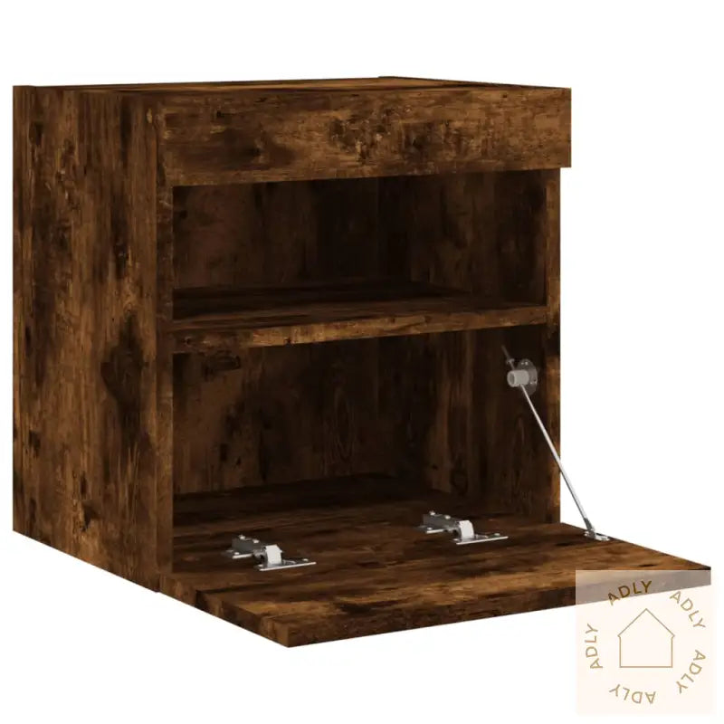 Vegghengt Tv-Benk Med Led-Lys Røkt Eik 40X30X40 Cm