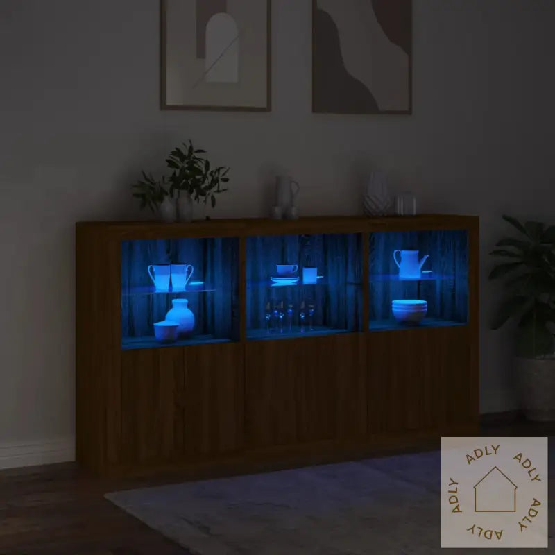 Skjenk Med Led-Lys Brun Eik 181,5X37X100 Cm