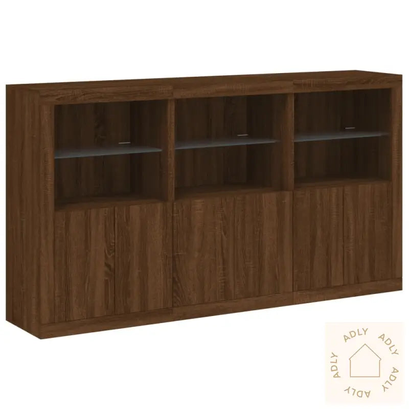 Skjenk Med Led-Lys Brun Eik 181,5X37X100 Cm