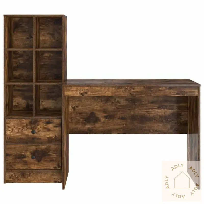 Pult Med Oppbevaring Røkt Eik Konstruert Tre