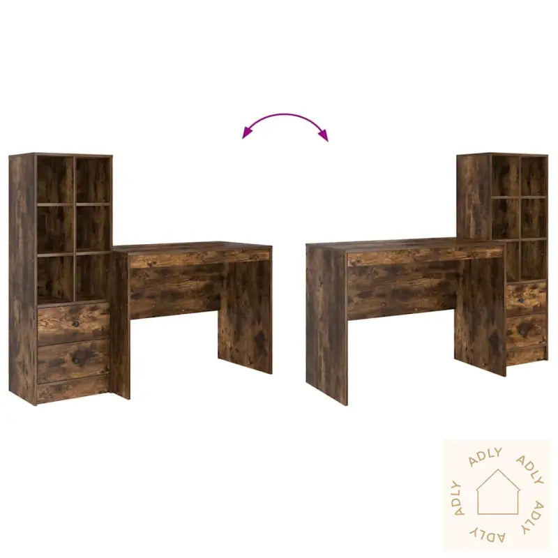 Pult Med Oppbevaring Røkt Eik Konstruert Tre