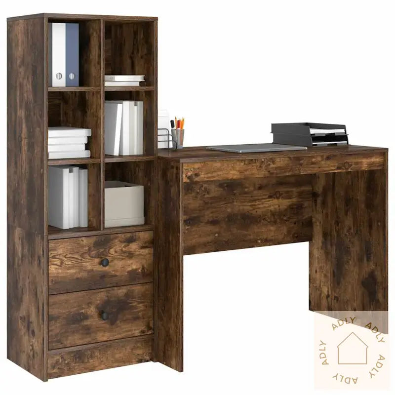 Pult Med Oppbevaring Røkt Eik Konstruert Tre