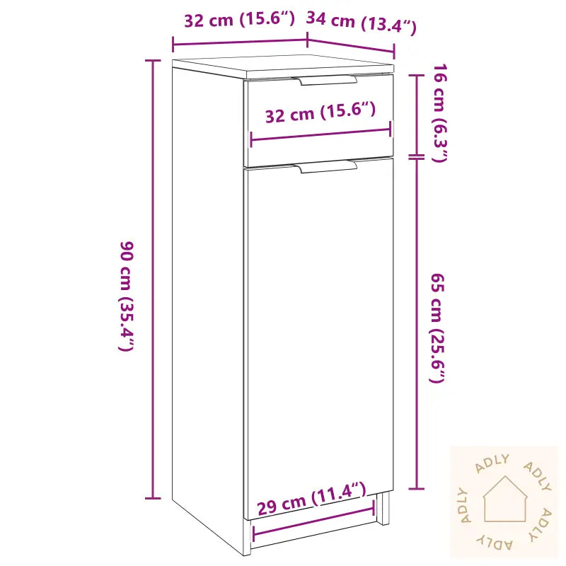 Baderomskap Svart Eik 32X34X90 Cm Konstruert Tre