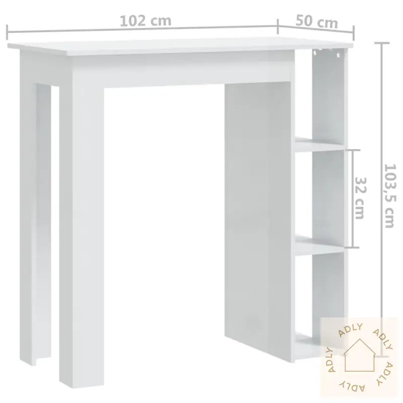 Barbord Med Hylle Høyglans Hvit 102X50X103,5 Cm Konstruert Tre