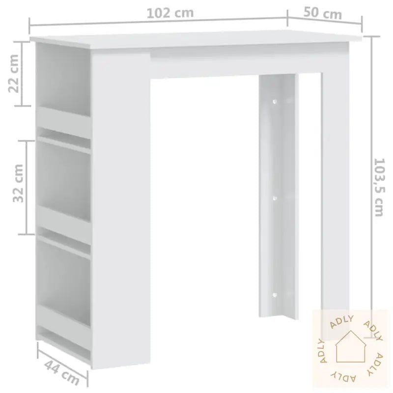 Barbord Med Oppbevaring Hvit 102X50X103,5 Cm Konstruert Tre