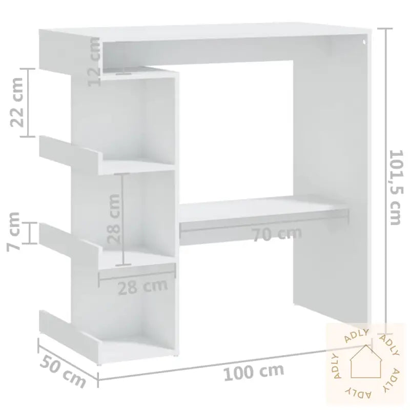 Barbord Med Oppbevaring Hvit 100X50X101,5 Cm Konstruert Tre