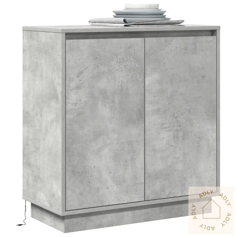 Sideboard Med Led Betonggrå 71X34,5X75 Cm Ingeniørtre