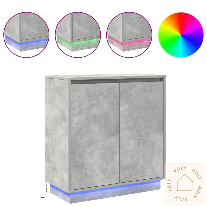Sideboard Med Led Betonggrå 71X34,5X75 Cm Ingeniørtre