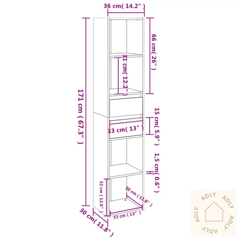 Bokhylle Røkt Eik 36X30X171 Cm Konstruert Tre