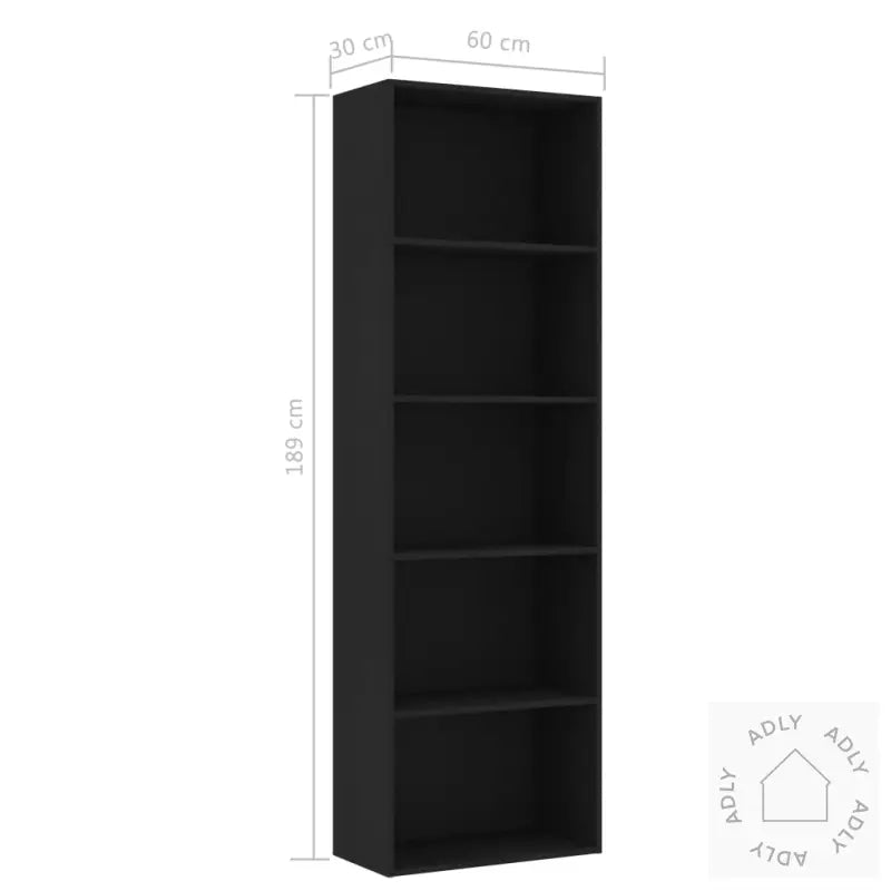 Bokhylle 5 Nivåer Svart 60X30X189 Cm Konstruert Tre