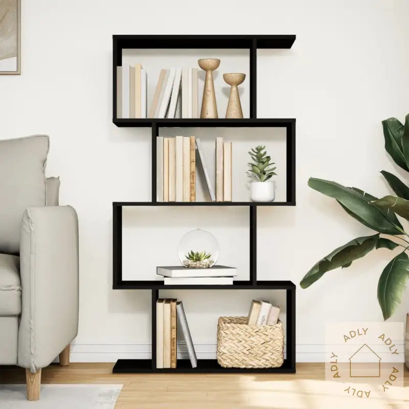 Romdeler Bokhylle 4 Etasjer Svart 70X24X129 Cm Konstruert Tre