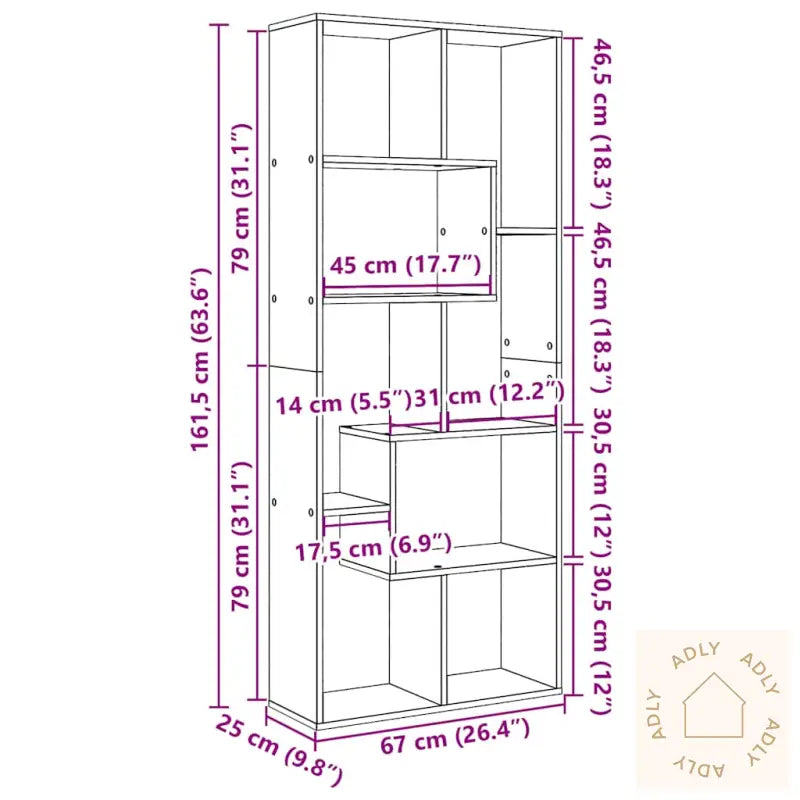 Romdeler Bokhylle Artisan Eik 67X25X161,5 Cm Konstruert Tre
