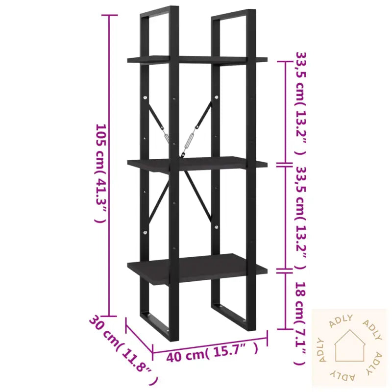 Bokhylle 3 Nivåer Grå 40X30X105 Cm Konstruert Tre