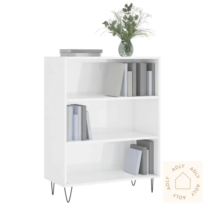 Bokhylle Høyglans Hvit 69,5X32,5X90 Cm Konstruert Tre