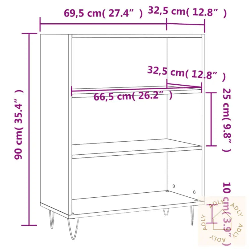 Bokhylle Høyglans Hvit 69,5X32,5X90 Cm Konstruert Tre