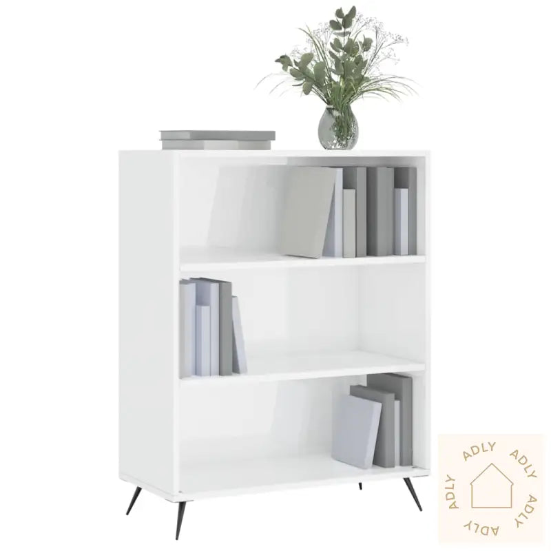Bokhylle Høyglans Hvit 69,5X32,5X90 Cm Konstruert Tre