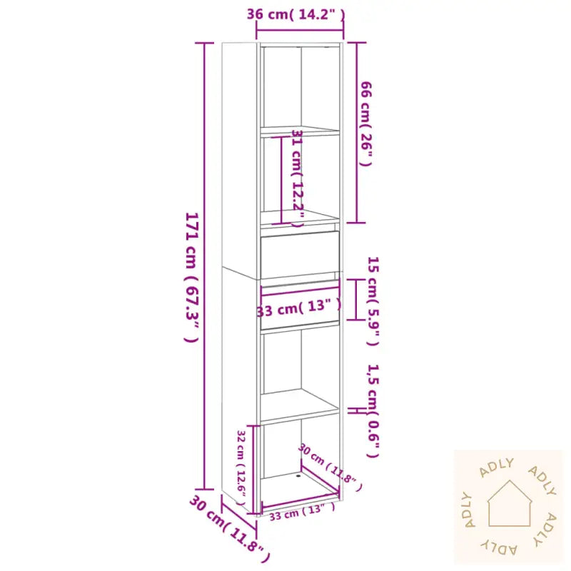 Bokhylle Sonoma Eik 36X30X171 Cm Konstruert Tre