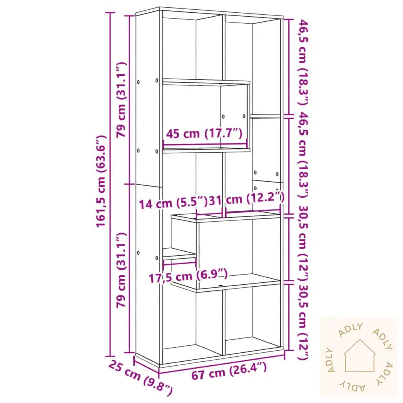Romdeler Bokhylle Sonoma Eik 67X25X161,5 Cm Konstruert Tre