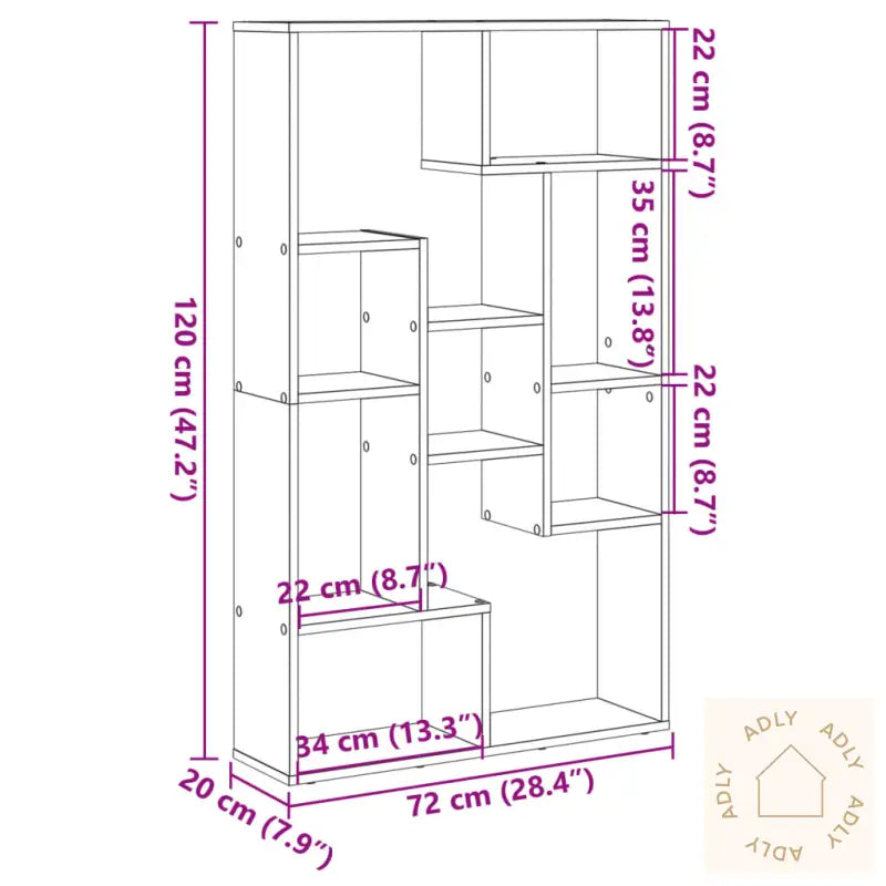 Bokhylle Sonoma Eik 72X20X120 Cm Konstruert Tre