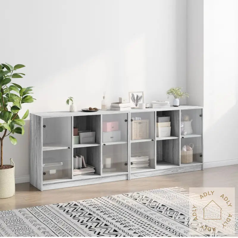 Bokhylle Med Dører Grå Sonoma 204X37X75 Cm Konstruert Tre