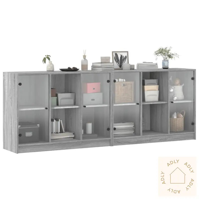 Bokhylle Med Dører Grå Sonoma 204X37X75 Cm Konstruert Tre