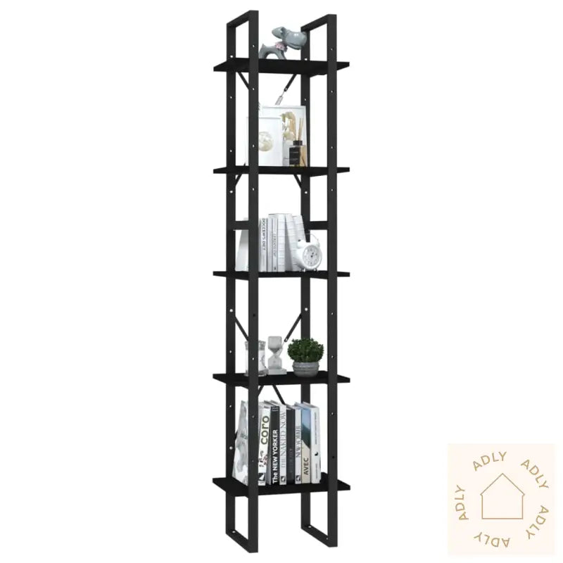 Bokhylle 5 Etasjer Svart 40X30X175 Cm Heltre Furu