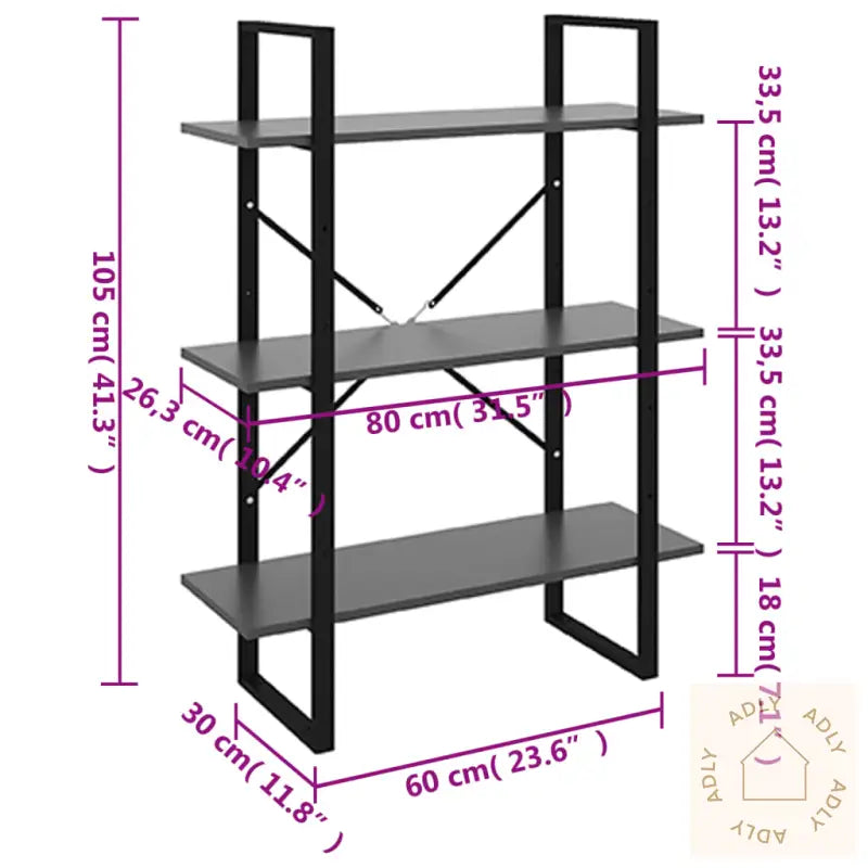 Bokhylle Grå 80X30X105 Cm Konstruert Tre