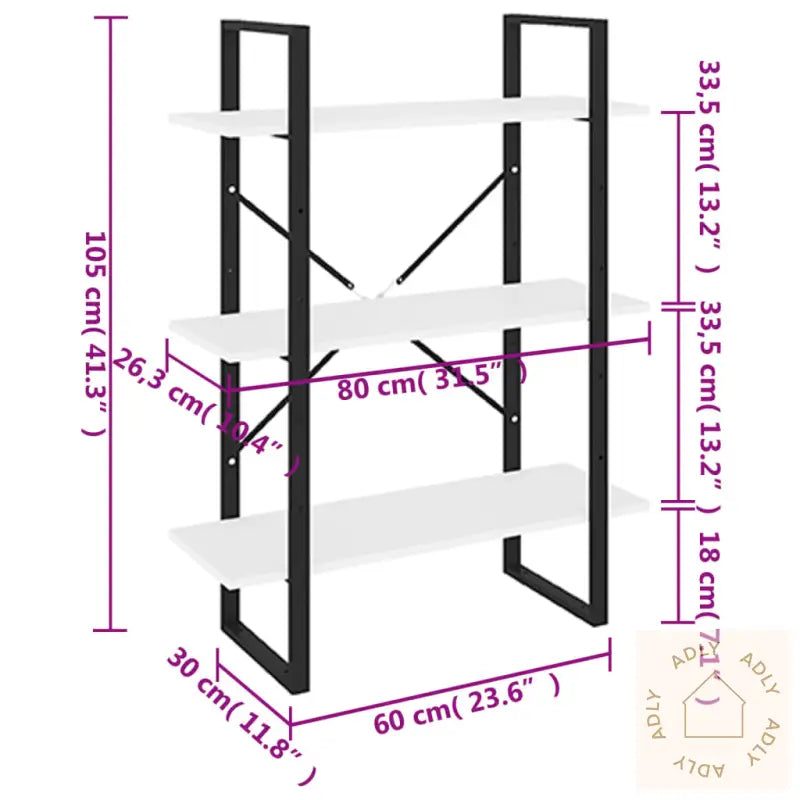 Bokhylle Hvit 80X30X105 Cm Konstruert Tre