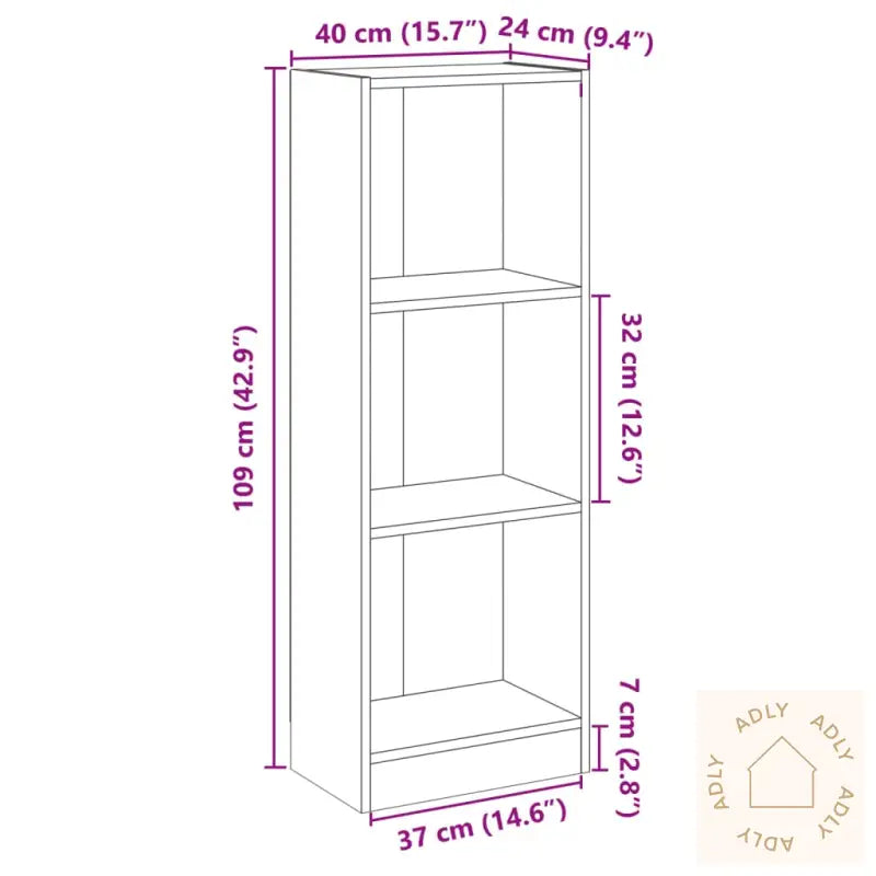 Bokhylle 3 Nivåer Hvit 40X24X109 Cm Konstruert Tre
