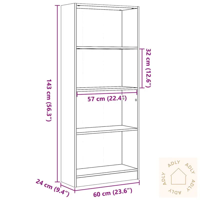 Bokhylle Høyglans Hvit 60X24X143 Cm Konstruert Tre