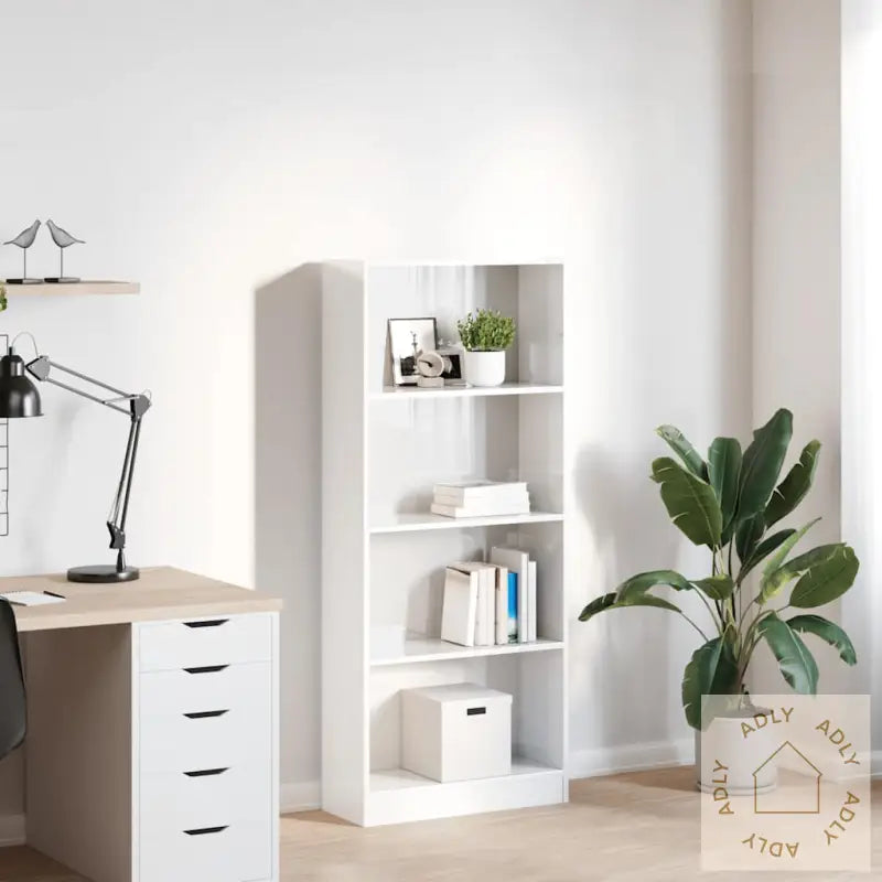 Bokhylle Høyglans Hvit 60X24X143 Cm Konstruert Tre