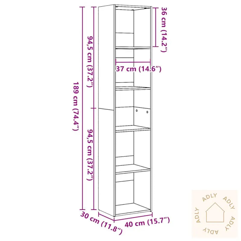 Bokhylle Høyglans Hvit 40X30X189 Cm Konstruert Tre