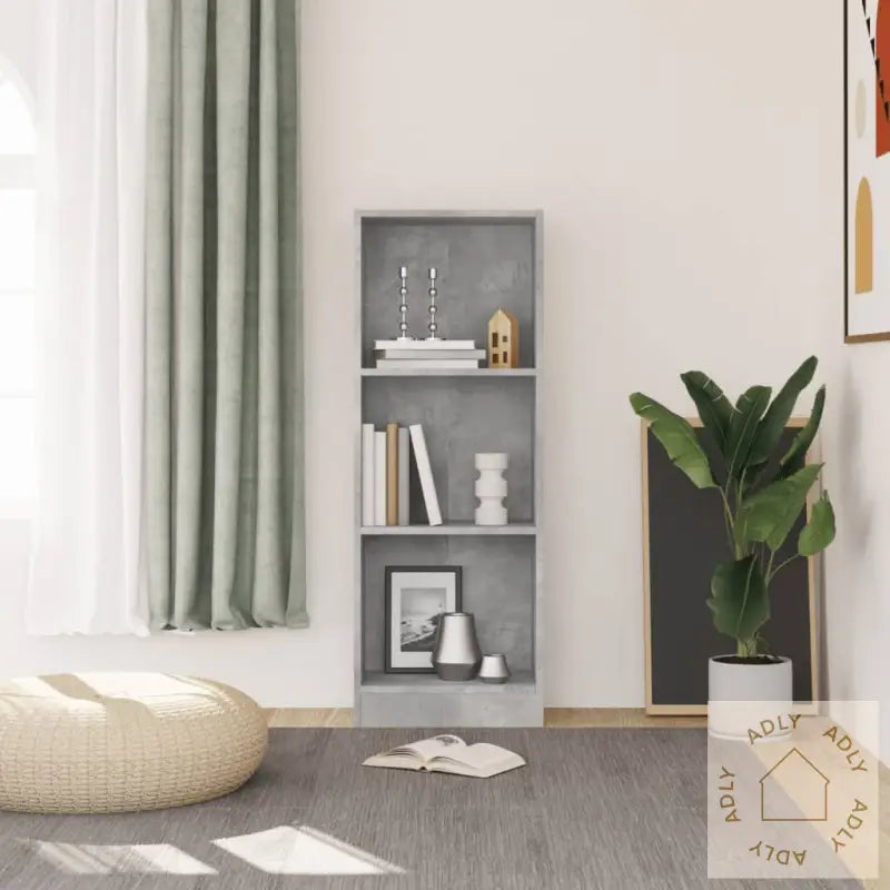 Bokhylle 3 Nivåer Betonggrå 40X24X109 Cm Konstruert Tre