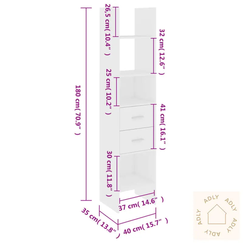 Bokhylle Hvit 40X35X180 Cm Konstruert Tre