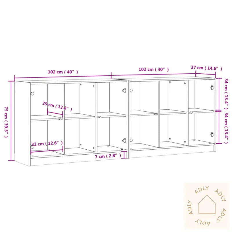 Bokhylle Med Dører Svart 204X37X75 Cm Konstruert Tre