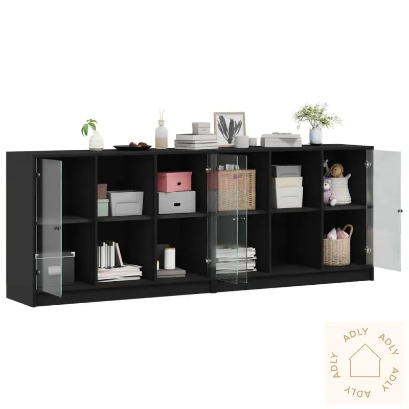 Bokhylle Med Dører Svart 204X37X75 Cm Konstruert Tre