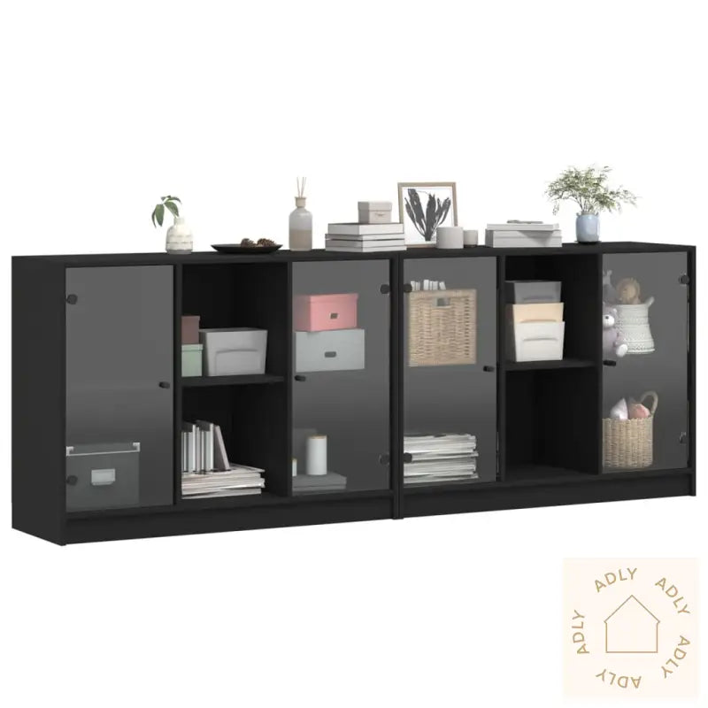 Bokhylle Med Dører Svart 204X37X75 Cm Konstruert Tre