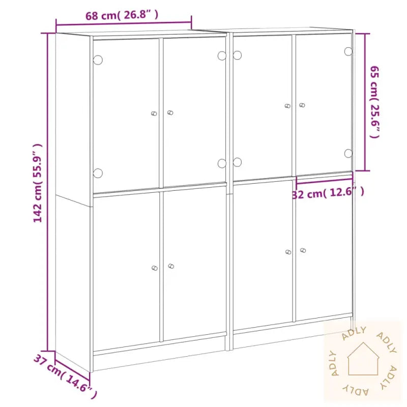 Bokhylle Med Dører Svart 136X37X142 Cm Konstruert Tre