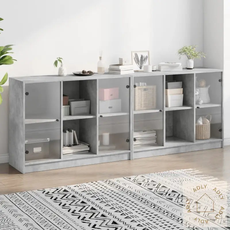 Bokhylle Med Dører Betonggrå 204X37X75 Cm Konstruert Tre
