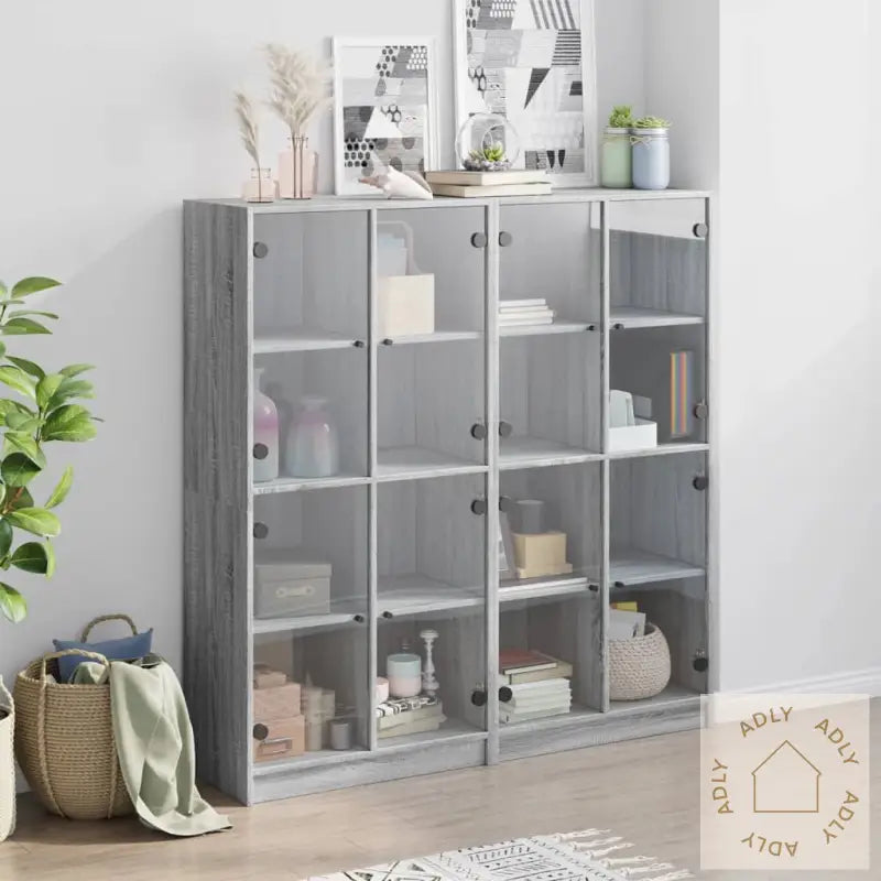 Bokhylle Med Dører Grå Sonoma 136X37X142 Cm Konstruert Tre