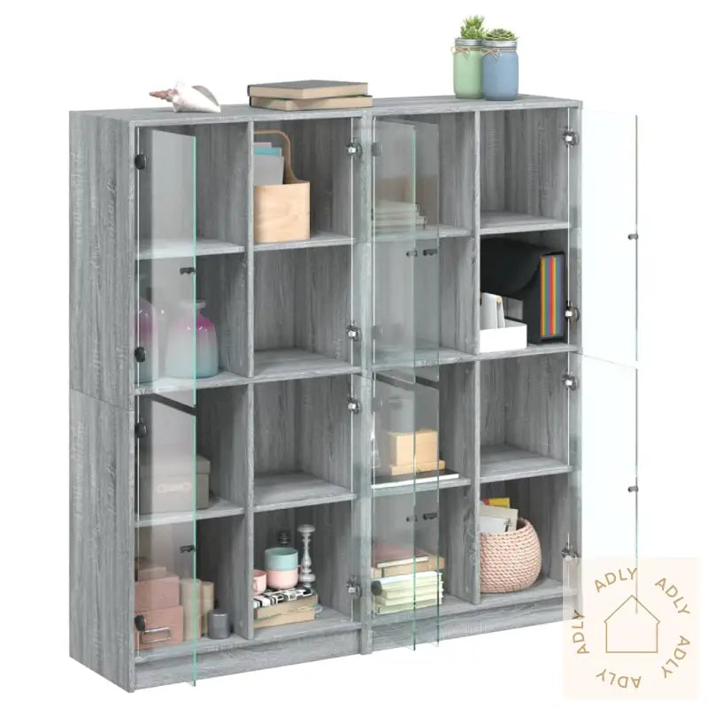 Bokhylle Med Dører Grå Sonoma 136X37X142 Cm Konstruert Tre