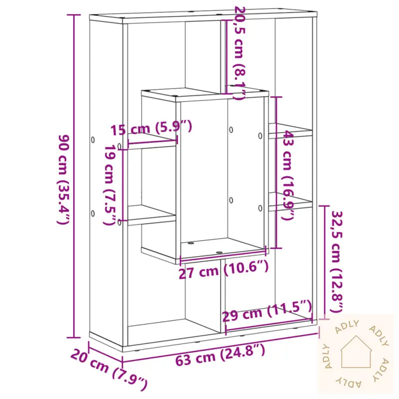Bokhylle Betonggrå 63X20X90 Cm Konstruert Tre