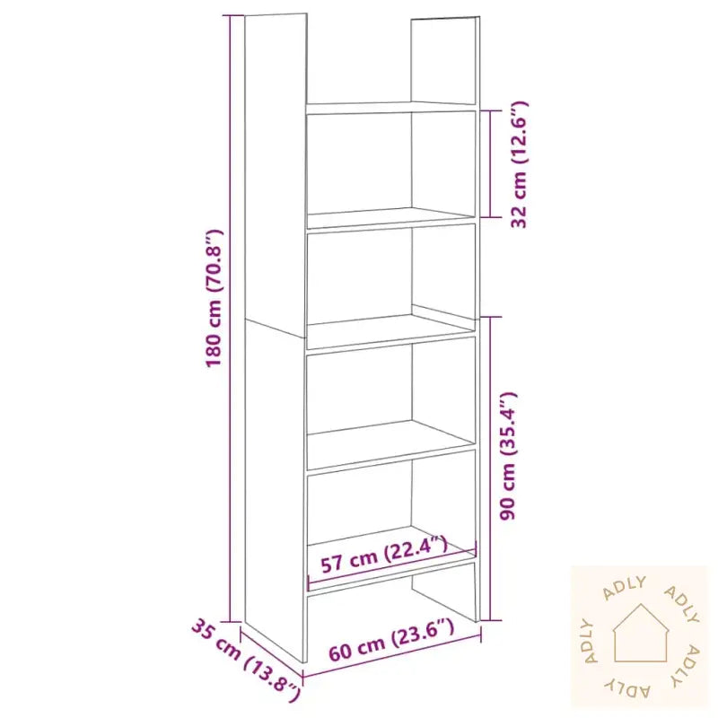 Bokhylle Svart 60X35X180 Cm Konstruert Tre