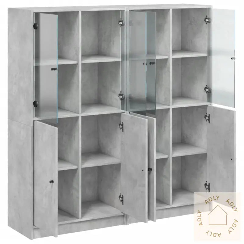 Bokhylle Med Dører Betonggrå 136X37X142 Cm Konstruert Tre