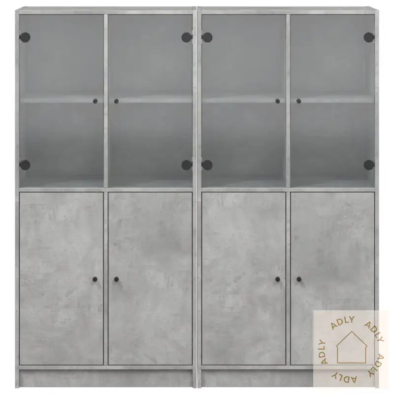 Bokhylle Med Dører Betonggrå 136X37X142 Cm Konstruert Tre