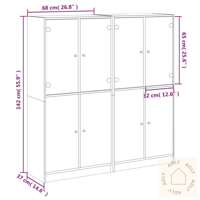 Bokhylle Med Dører Betonggrå 136X37X142 Cm Konstruert Tre